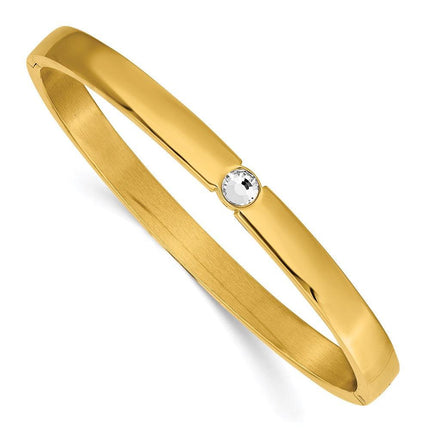 Stainless Steel Polished Yellow IP-plated Preciosa Crystal 6mm Hinged Bangl ,