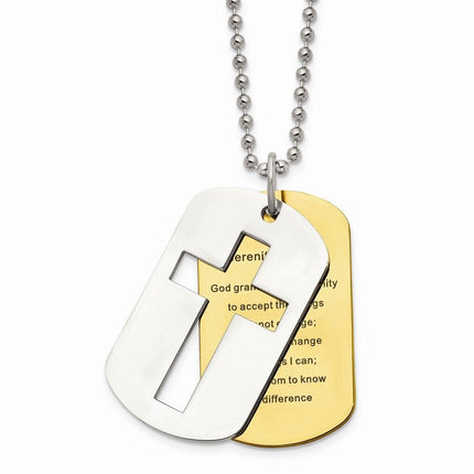 Stainless Steel Polished Yellow IP-plated Serenity Prayer Necklace ,