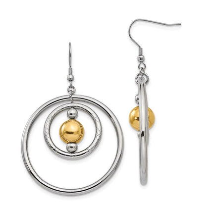 Stainless Steel Polished Yellow IP-plated Shepherd Hook Earrings ,