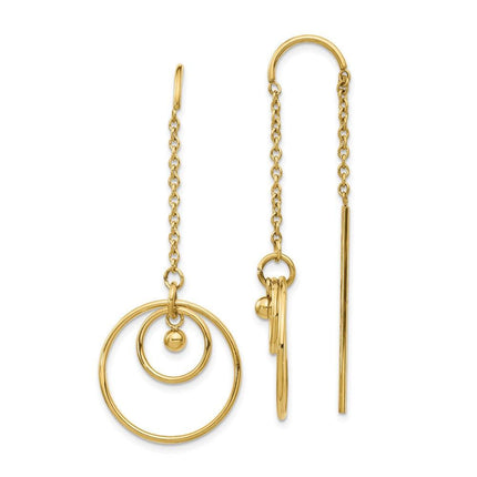 Stainless Steel Polished Yellow IP-plated Threader Circle Dangle Earrings ,