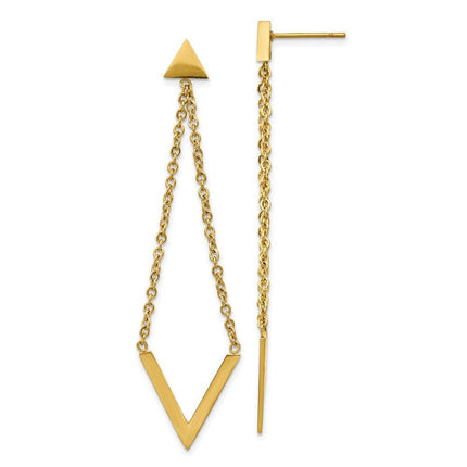 Stainless Steel Polished Yellow IP-plated Triangle Post V Dangle Earrings ,