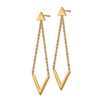 Stainless Steel Polished Yellow IP-plated Triangle Post V Dangle Earrings ,