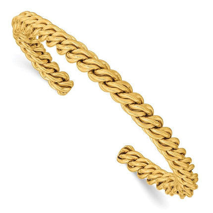 Stainless Steel Polished Yellow IP-plated Twisted 6mm Cuff Bangle ,