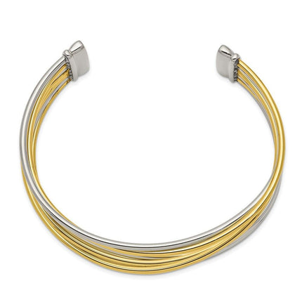 Stainless Steel Polished Yellow IP-plated Twisted Cuff Bangle ,