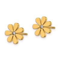 Stainless Steel Polished Yellow IP-plated with Crystal Flower Post Earrings ,