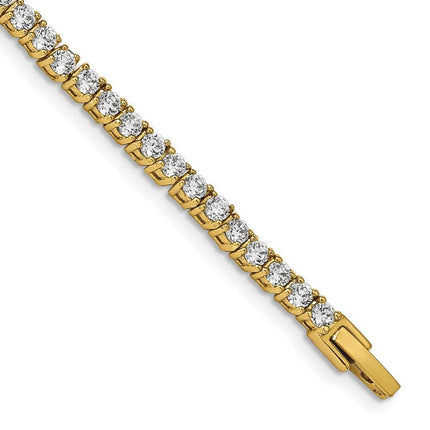 Stainless Steel Polished Yellow IP-plated with CZ 7.5in Tennis Bracelet ,