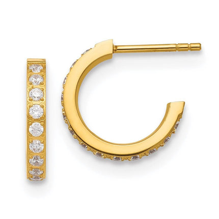 Stainless Steel Polished Yellow IP-plated with CZ Post Hoop Earrings ,