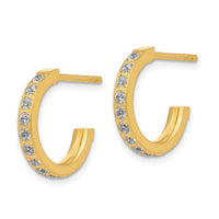 Stainless Steel Polished Yellow IP-plated with CZ Post Hoop Earrings ,