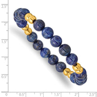 Stainless Steel Polished Yellow IP-plated w/Lapis Beaded Stretch Bracelet ,