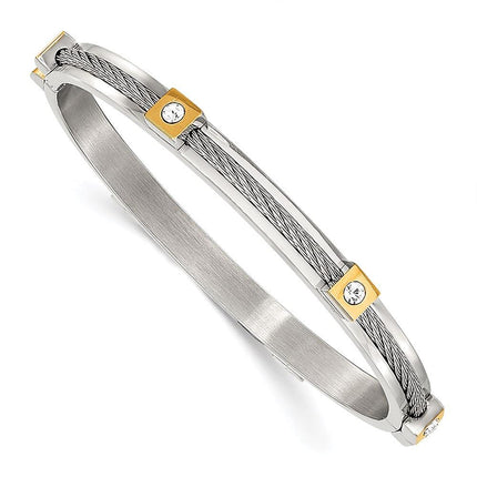 Stainless Steel Polished Yellow IP-plated w/Preciosa Crystal Hinged Bangle ,