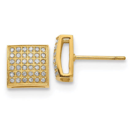 Stainless Steel Polished Yellow IP w/ 3/8ct. Diamond Square Post Earrings ,