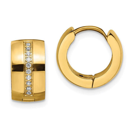 Stainless Steel Polished Yellow IP w/Preciosa Crystal Hinged Hoop Earrings ,