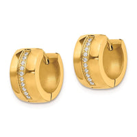 Stainless Steel Polished Yellow IP w/Preciosa Crystal Hinged Hoop Earrings ,