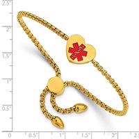 Stainless Steel Polished Yellow IP/Red Enamel Heart Medical ID Adj. Bracele ,