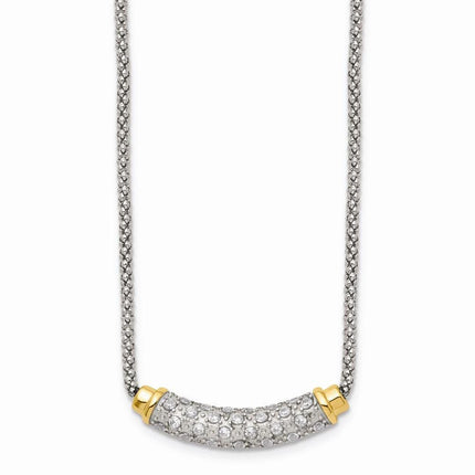 Stainless Steel Polished Yellow PVD-plated CZ Bar w/2in ext. Necklace ,