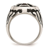 Stainless Steel Polished/Antiqued and Black IP-plated Ring ,