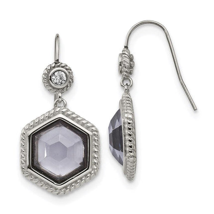 Stainless Steel Polished/Antiqued Glass and CZ Earrings ,