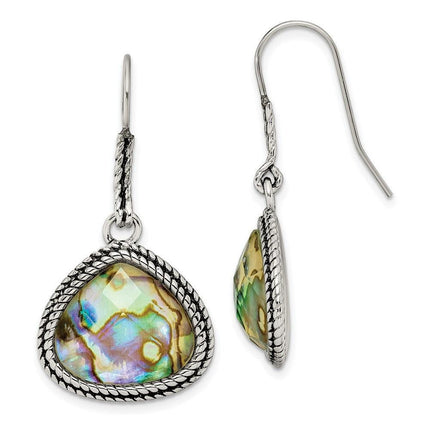 Stainless Steel Polished/Antiqued Imitation Abalone Earrings ,