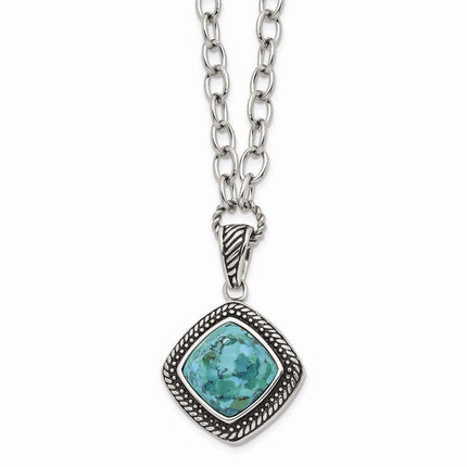 Stainless Steel Polished/Antiqued Imitation Turquoise 20.5in Necklace ,