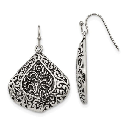 Stainless Steel Polished/Antiqued Shepherd Hook Earrings ,