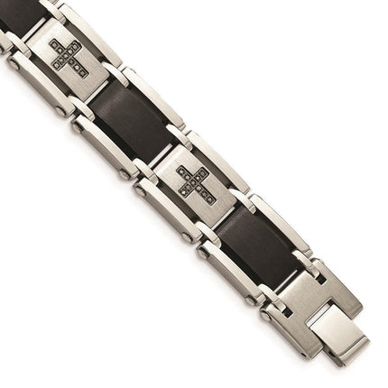 Stainless Steel Polished/Brushed Black IP Black Diamond 8.75in Bracelet ,