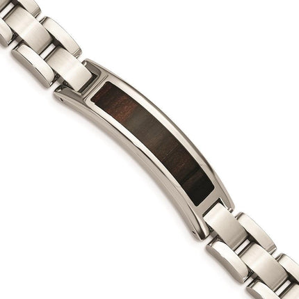 Stainless Steel Polished/Brushed Black Wood Enameled Bracelet ,