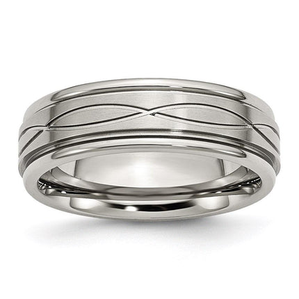 Stainless Steel Polished/Brushed Criss-cross Design 7mm Ridged Edge Band ,