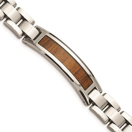 Stainless Steel Polished/Brushed Wood Inlay Enameled Bracelet ,