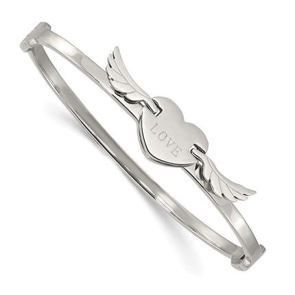 Stainless Steel Polished/Moveable Heart w/Wings Love Bracelet ,