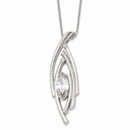 Stainless Steel Polished/Textured CZ w/2in ext. Necklace ,