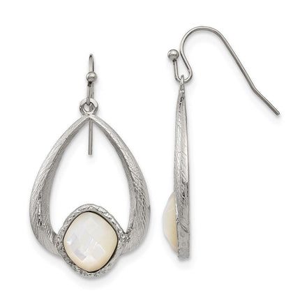 Stainless Steel Polished/Textured Mother of Pearl Earrings ,