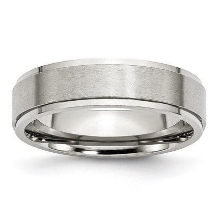 Stainless Steel Ridged Edge 6mm Brushed and Polished Band ,