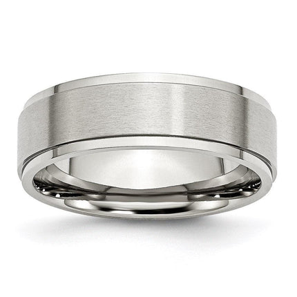 Stainless Steel Ridged Edge 7mm Brushed and Polished Band ,