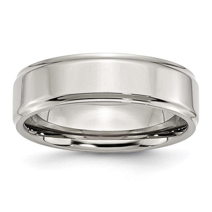 Stainless Steel Ridged Edge 7mm Polished Band ,