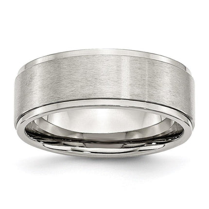 Stainless Steel Ridged Edge 8mm Brushed and Polished Band ,