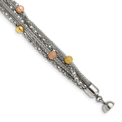 Stainless Steel Rose and Yellow IP-plated Mesh Bracelet ,