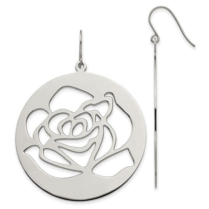 Stainless Steel Rose Cutout Dangle Earrings ,