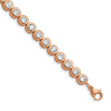 Stainless Steel Rose IP-plated Polished CZ Tennis w/ 1in ext. Bracelet ,