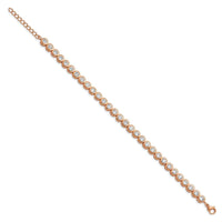 Stainless Steel Rose IP-plated Polished CZ Tennis w/ 1in ext. Bracelet ,