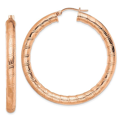 Stainless Steel Rose IP-plated Textured Hollow Hoop Earrings ,