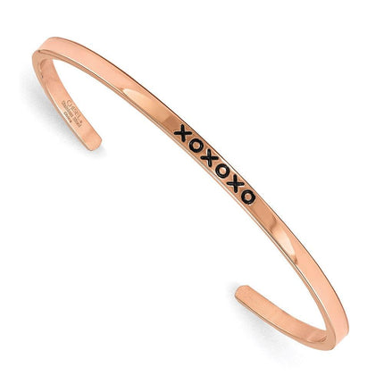 Stainless Steel Rose IP-plated xoxoxo CZ 3mm Cuff Bangle ,