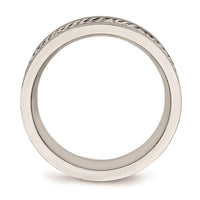 Stainless Steel Satin & Polished w/Silver Center Inlay Ring ,