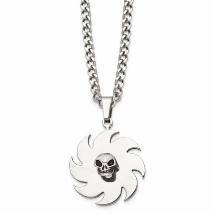 Stainless Steel Saw Blade with Skull Necklace ,
