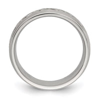 Stainless Steel Scroll Design Brushed & Polished 8mm Ridged Edge Band ,