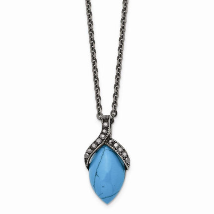 Stainless Steel Simulated Turquoise Marcasite Antiqued Necklace ,
