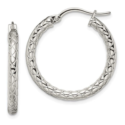 Stainless Steel Small Textured Hollow Hoop Earrings ,