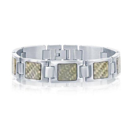 Stainless Steel Squares with Center Texturized Design Bracelet ,