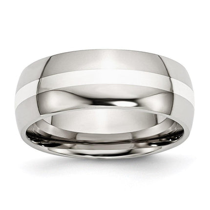 Stainless Steel Sterling Silver Inlay 8mm Polished Band ,