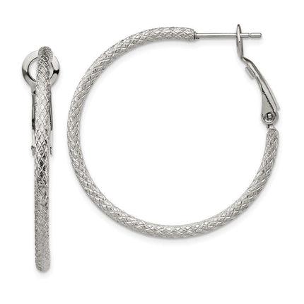 Stainless Steel Textured and Polished 2.00mm Hoop Earrings ,