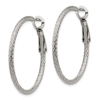 Stainless Steel Textured and Polished 2.00mm Hoop Earrings ,